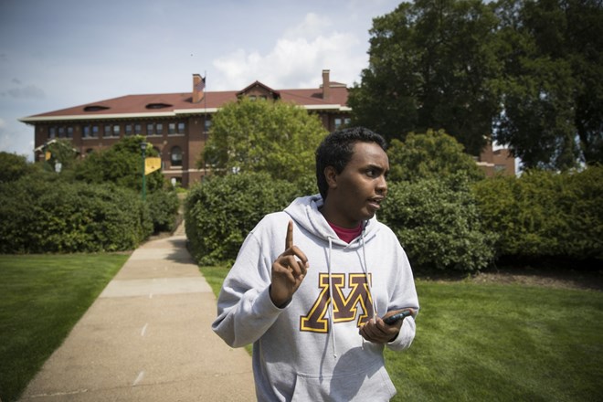 Mohamed Hassan walked around his future college campus at the University of Minnesota on August 8, 2017 in St. Paul, Minn. Renee Jones Schneider