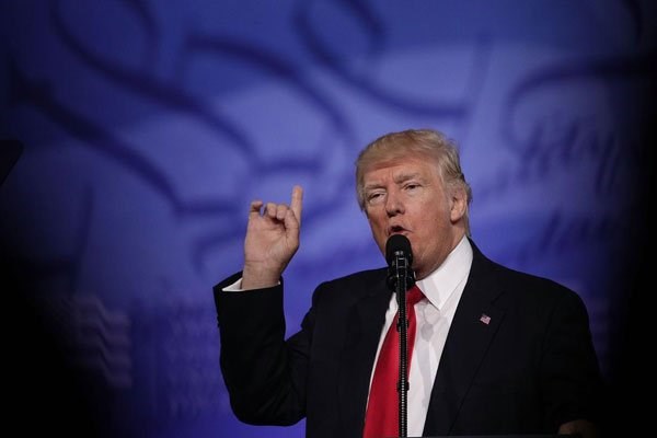 US President Donald Trump addresses the Conservative Political Action Conference at the Gaylord National Resort and Convention Centre on February 24, 2017 in National Harbor, Maryland. PHOTO | ALEX WONG | AFP